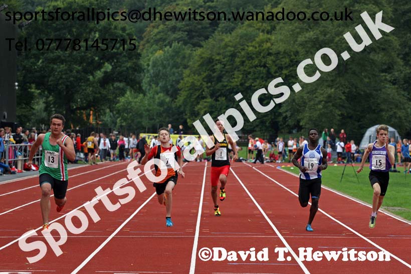 Mens and Boys 100 metres at the Northern Inter-Counties under-17s and 15s at Witton Park, Blackburn. Photo: David T. Hewitson/Sports for All Pics